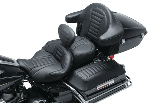 Mustang 79006 Deluxe One-Piece Black Seat with Driver Backrest Receiver for Harley Touring Models