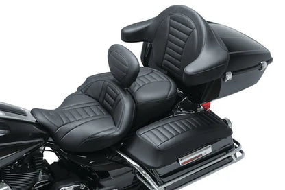 Mustang 79006 Deluxe One-Piece Black Seat with Driver Backrest Receiver for Harley Touring Models
