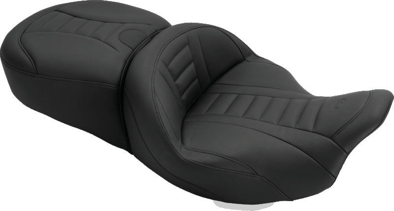 Mustang 79006 Deluxe One-Piece Black Seat with Driver Backrest Receiver for Harley Touring Models
