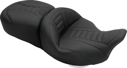 Mustang 79006 Deluxe One-Piece Black Seat with Driver Backrest Receiver for Harley Touring Models