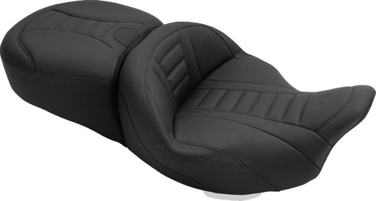Mustang 79006 Deluxe One-Piece Black Seat with Driver Backrest Receiver for Harley Touring Models