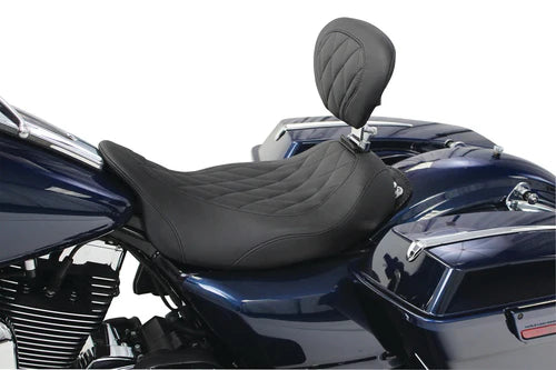 Mustang 79725 Wide Solo Driver Seat with Backrest Diamond Stitch for Harley Touring 2008-2025