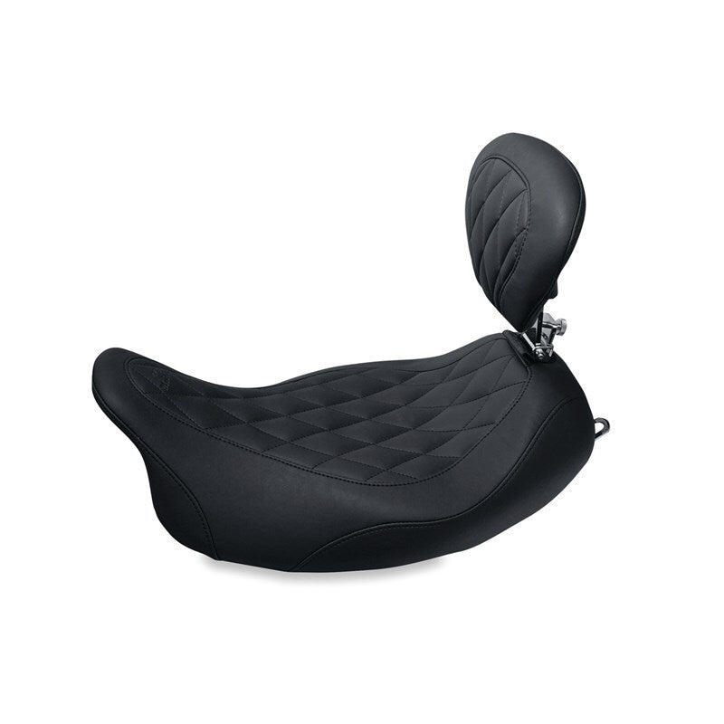 Mustang 79725 Wide Solo Driver Seat with Backrest Diamond Stitch for Harley Touring 2008-2025