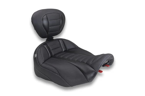 Mustang 89401GM Deluxe Extender Seat with Driver Backrest Black with Gunmetal Gray Stitch for Harley Street Glide and Road Glide