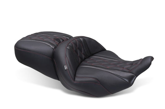 Mustang 89411DC Super Touring Seat Deluxe Diamond Black with Dark Cherry Stitch for Harley Street Glide and Road Glide
