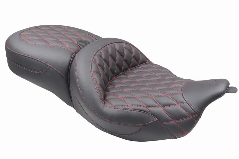 Mustang 89538AB Double Diamond Super Touring Seat Black with American Beauty Stitch for Harley Touring