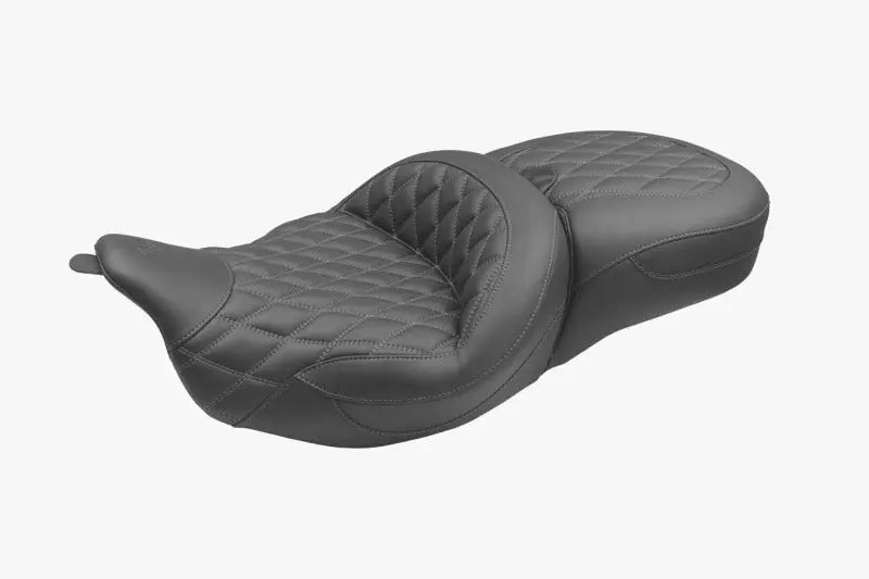 Mustang 89538GM Double Diamond Super Touring Seat Black with Gunmetal Gray Stitch for Harley Touring