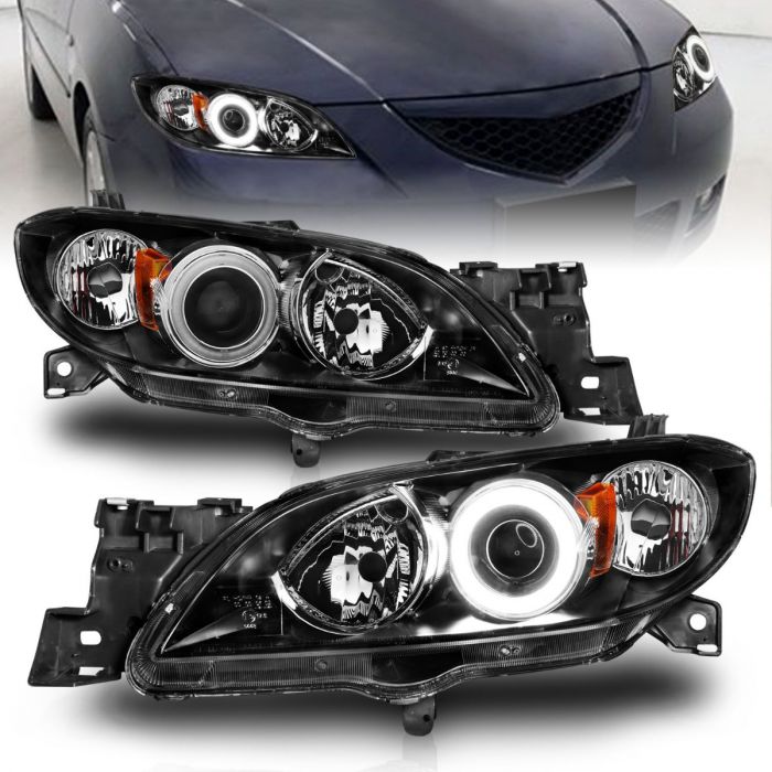 ANZO MAZDA 3 04-08 4DR PROJECTOR HEADLIGHTS BLACK W/ RX HALO - 121228