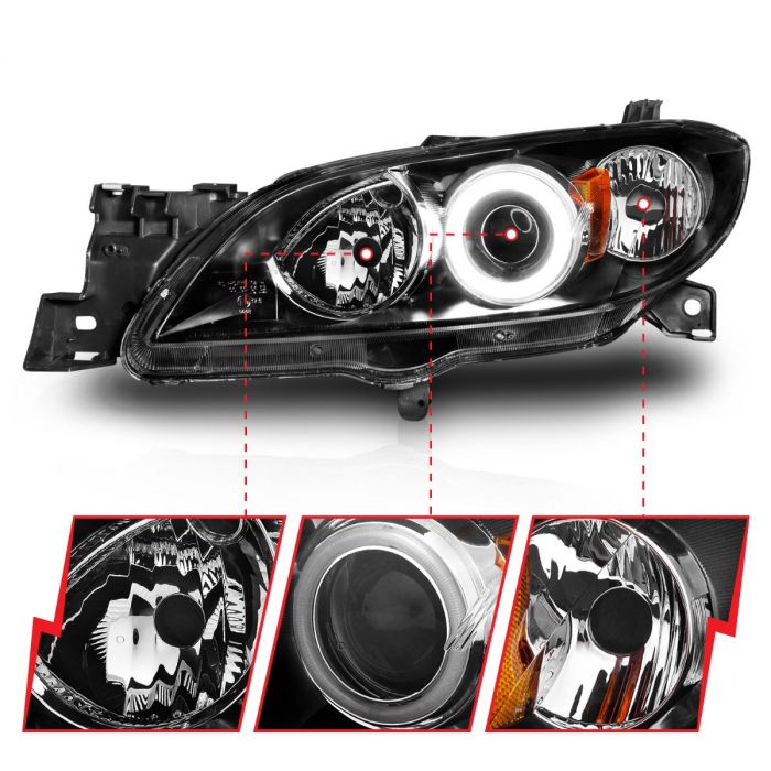 ANZO MAZDA 3 04-08 4DR PROJECTOR HEADLIGHTS BLACK W/ RX HALO - 121228