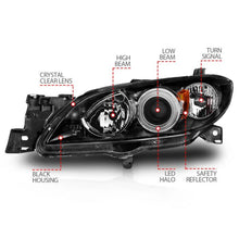 Load image into Gallery viewer, ANZO MAZDA 3 04-08 4DR PROJECTOR HEADLIGHTS BLACK W/ RX HALO - 121228