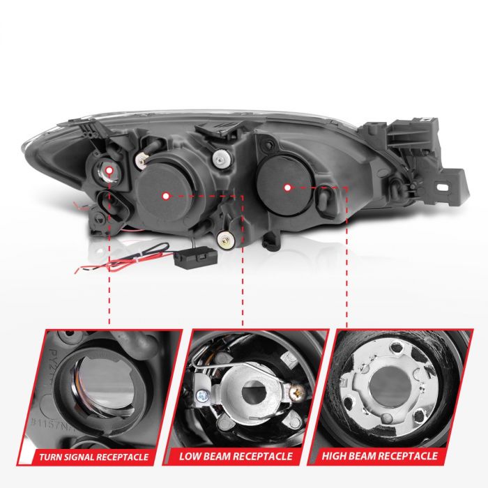 ANZO MAZDA 3 04-08 4DR PROJECTOR HEADLIGHTS BLACK W/ RX HALO - 121228