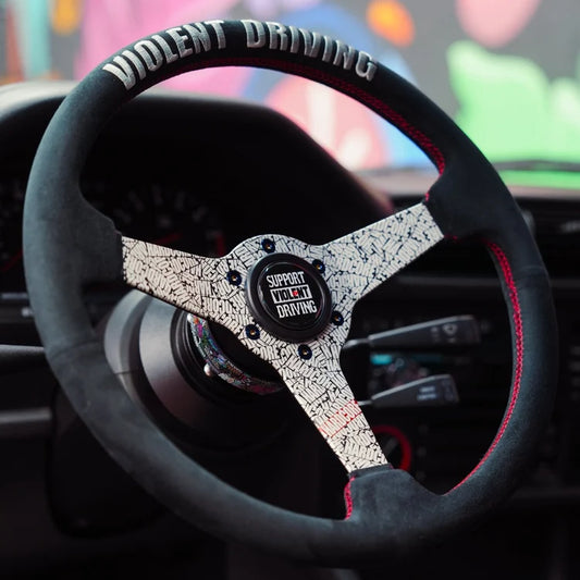 NRG Innovations 340mm Reinforced Flat Steering Wheel - Alcantara - Hardcore x PRISMA - Red Stitch – RST-037MB-HC
