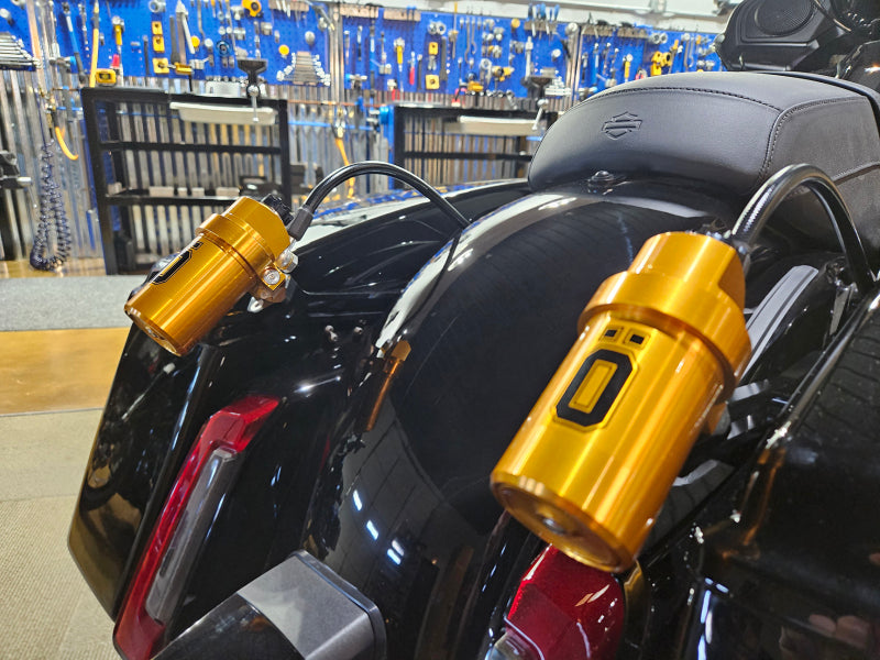 Ohlins STX36 Twin Blackline rear shock absorbers (HD 779) for 2014-2025 Harley-Davidson Touring motorcycles.