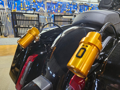 Ohlins STX36 Twin Blackline rear shock absorbers (HD 779) for 2014-2025 Harley-Davidson Touring motorcycles.