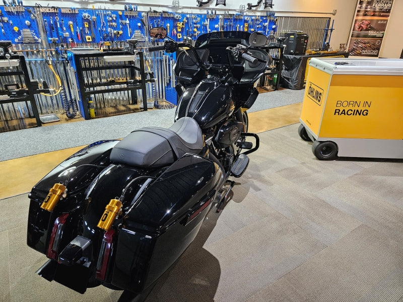 Ohlins STX36 Twin Blackline rear shock absorbers (HD 779) for 2014-2025 Harley-Davidson Touring motorcycles.