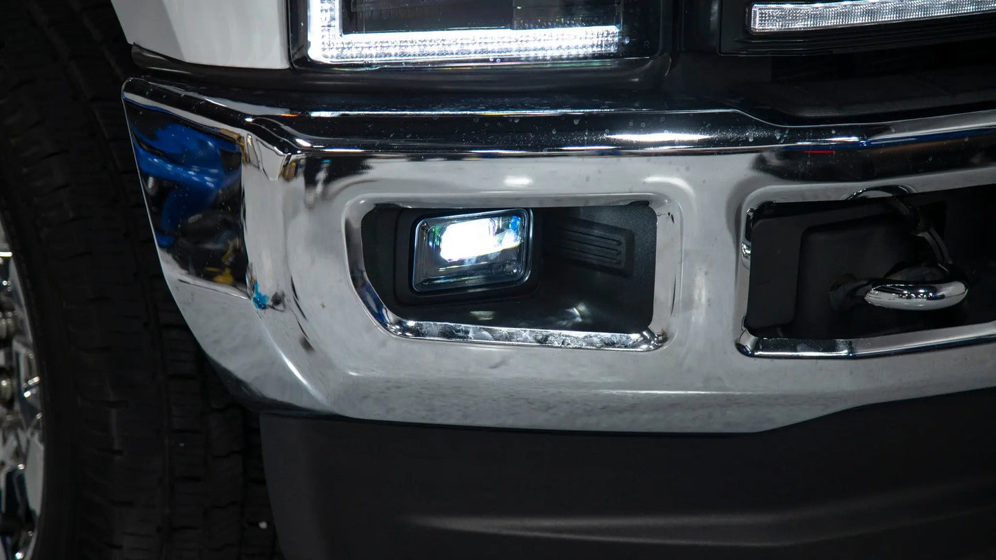 OLM LED fog lights with black housing for Ford F-150 F-250 Super Duty and F-350 Super Duty