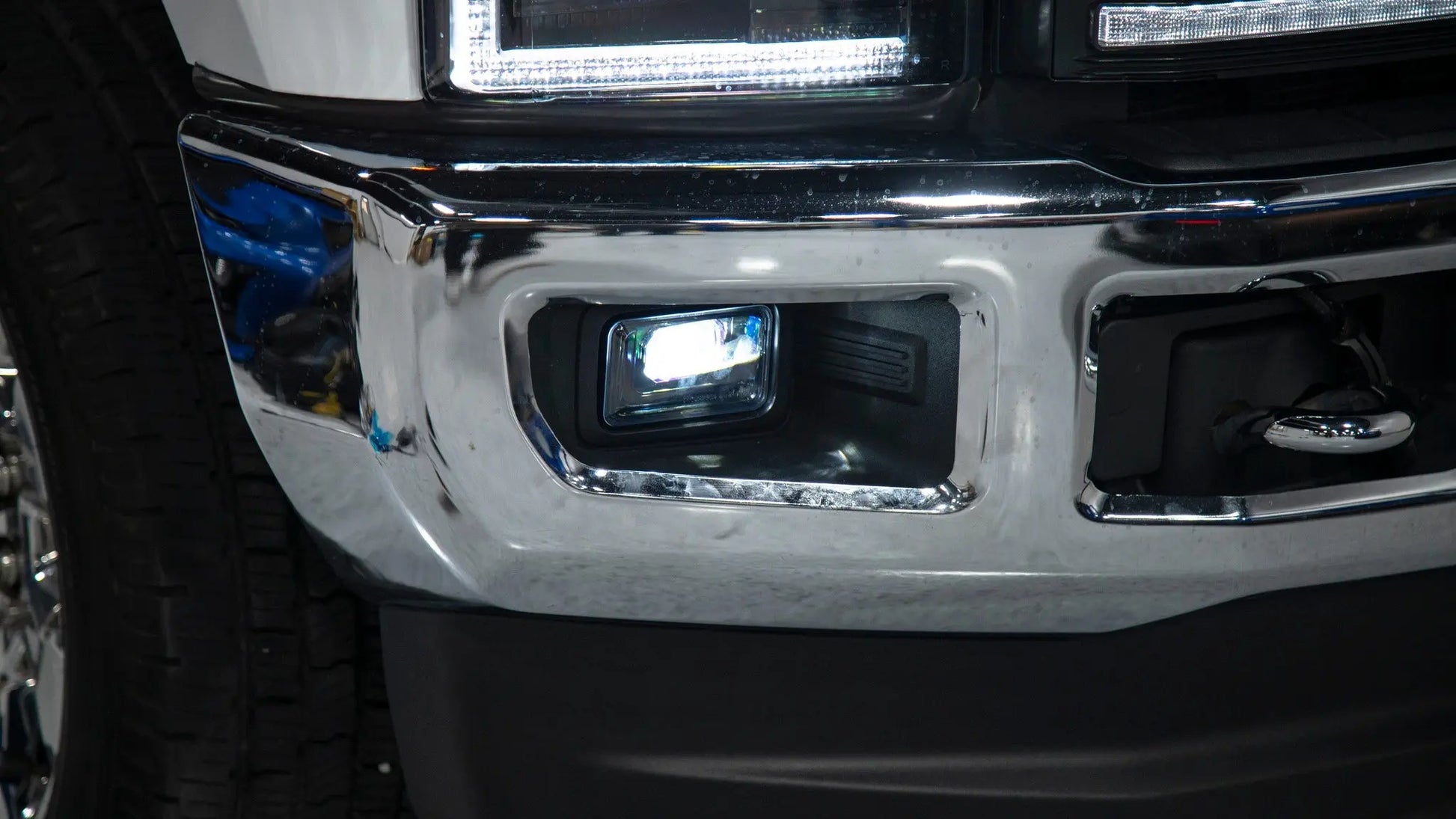 OLM LED fog lights with black housing for Ford F-150 F-250 Super Duty and F-350 Super Duty
