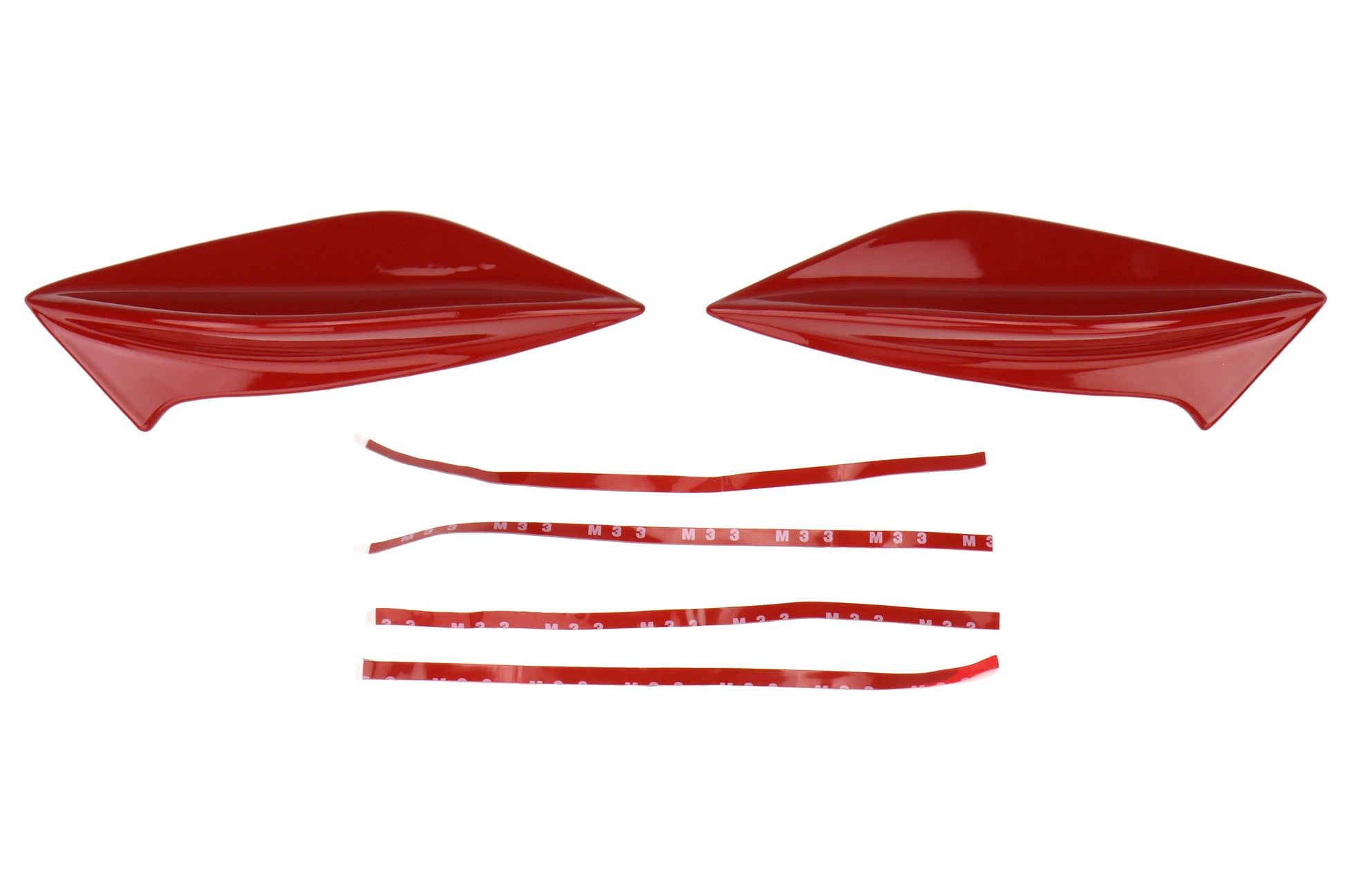OLM STI spoiler side fins in Lightning Red Firestorm Red for 2015-2021 WRX and STI