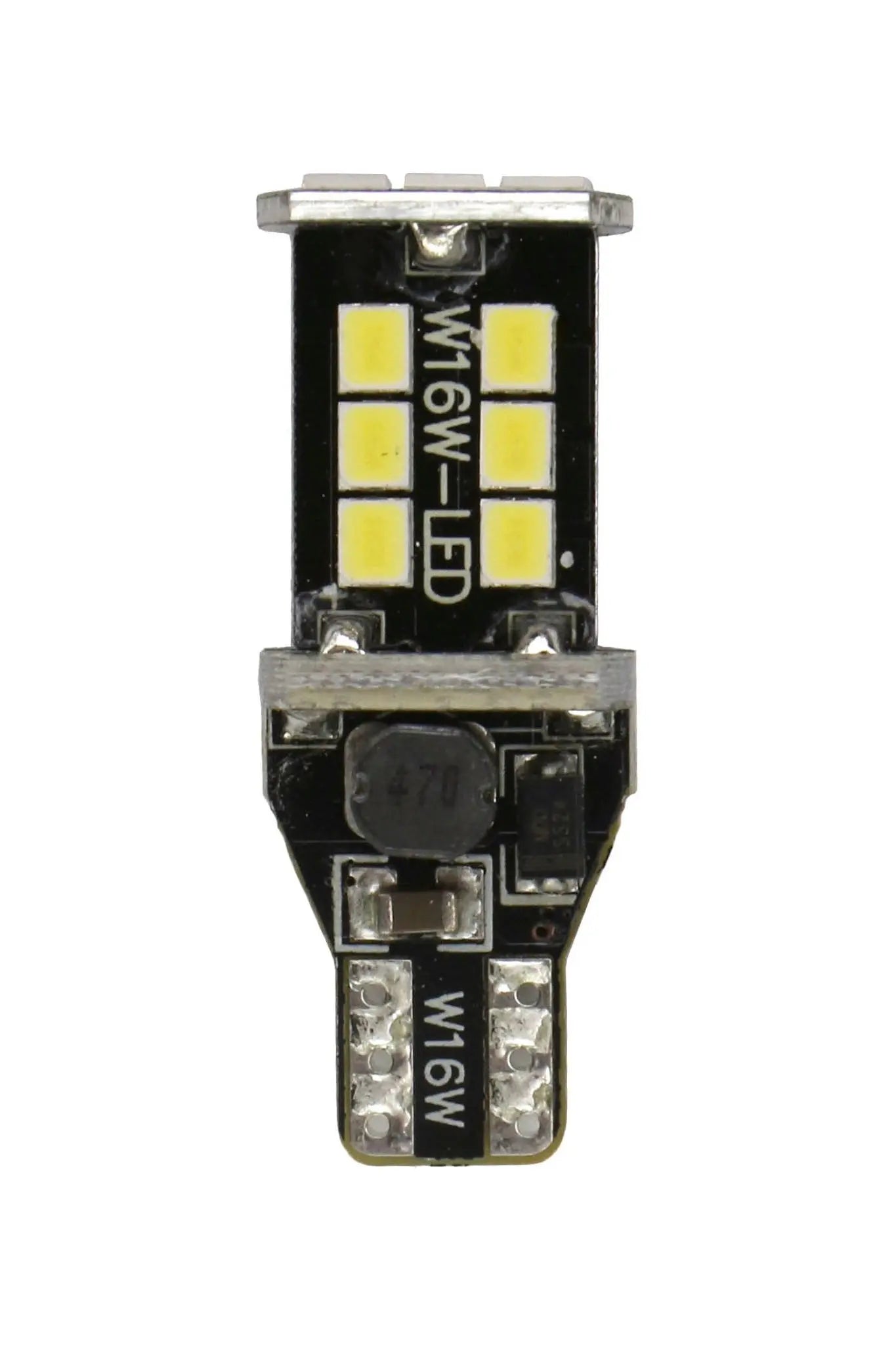 LED car bulb with W16W label on a white background