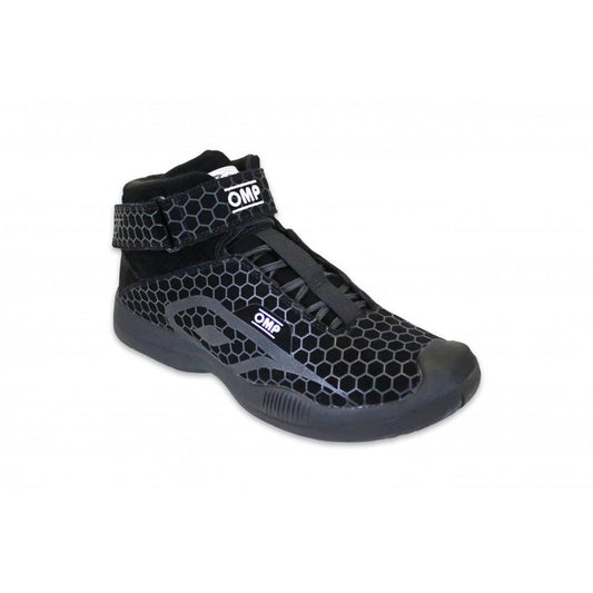 OMP black pit crew shoes size 10 with suede leather outer and SFI 3.3/5 rating, part IC0-0832-A01-071-10