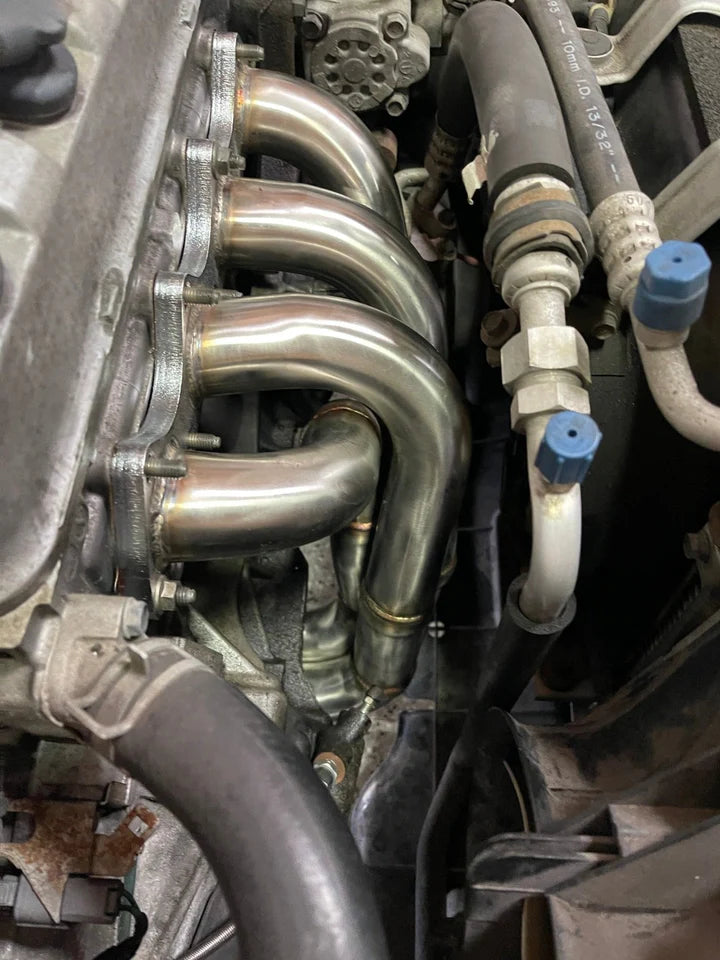 PLM Power Driven D-Series Tri-Y Header for Honda Civic CRX and Del Sol D16 D15 installed shown in engine bay of honda