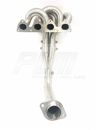 PLM Power Driven H-Series Ramhorn 4-1 Header for Honda Prelude & H22 F20B Swaps - PLM-H2B-RH-HEADER-KIT image shows pipe bolt pattern and header bolt pattern
