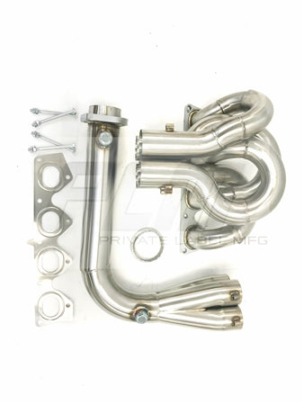 PLM Power Driven H-Series Ramhorn 4-1 Header for Honda Prelude & H22 F20B Swaps - PLM-H2B-RH-HEADER-KIT full kit shown pipes, gasket, bolts, donut gasket