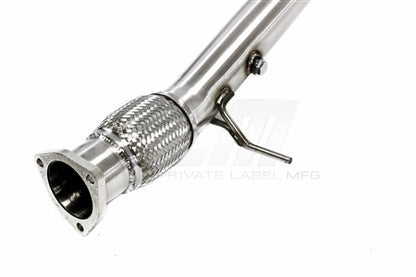 PLM Power Driven Header Downpipe with High Flow Cat for 2012-2015 Civic Si FG4 and Acura ILX showing connect to OEM exhaust