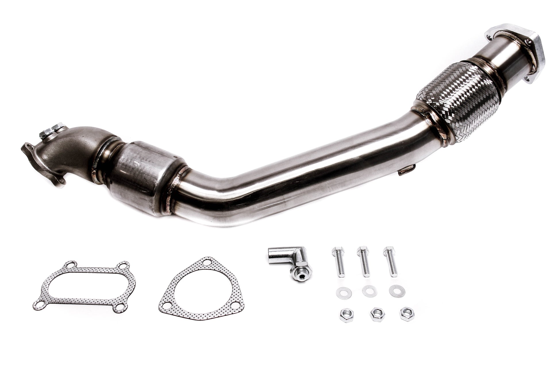 PLM Power Driven Header Downpipe with High Flow Cat for 2012-2015 Civic Si FG4 and Acura ILX full kit shown with bolts and gaskets