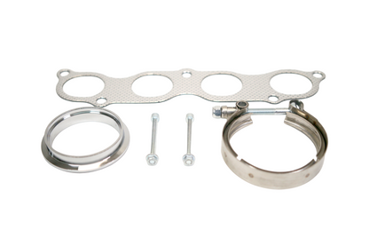 PLM K20/K24 K-Swap Mega 3" V-Band Header for 1992-2000 Civic EG EK & 1994-2001 Integra DC2 - PLM-HK20-V3-HEADER-MEGA-VB image shows what is included in get, clamps, gasket, bolts