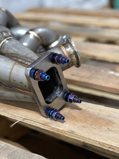 PLM titanium turbo to manifold stud kit M10 x 1.5mm with burnt titanium finish installed on manifold