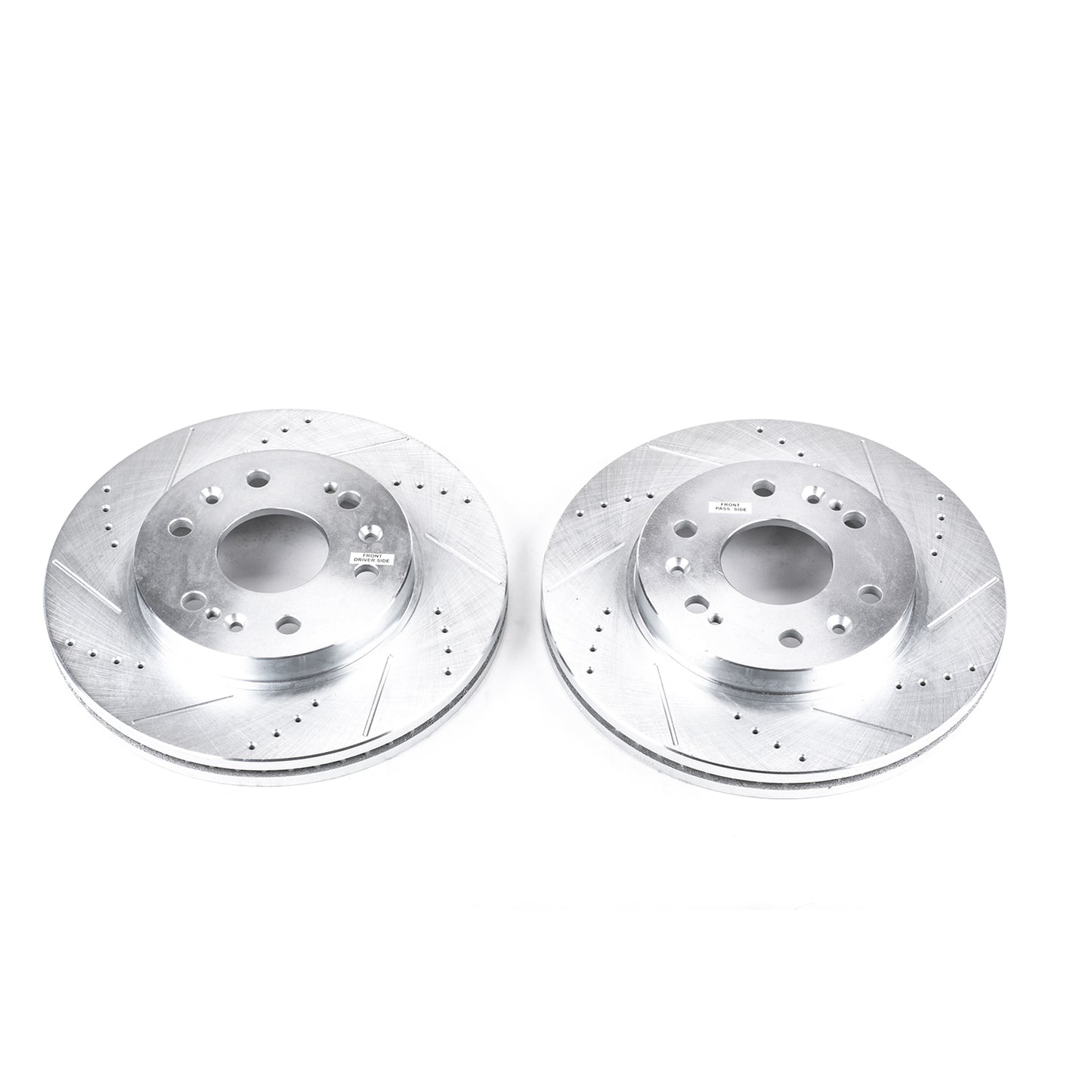 PowerStop AR8654XPR drilled and slotted zinc-plated front brake rotors for Cadillac, Chevrolet, and GMC six-lug vehicles