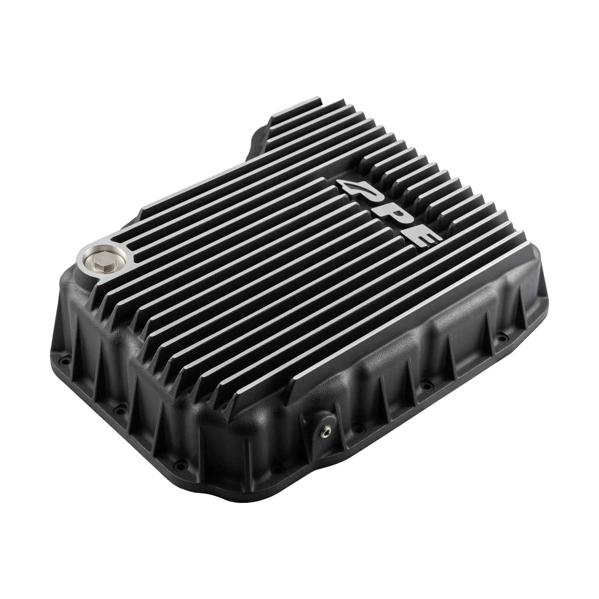 PPE heavy duty aluminum transmission pan for 2007-2024 Ram 2500 3500 6.7L Cummins 68RFE 228052110 side angled view