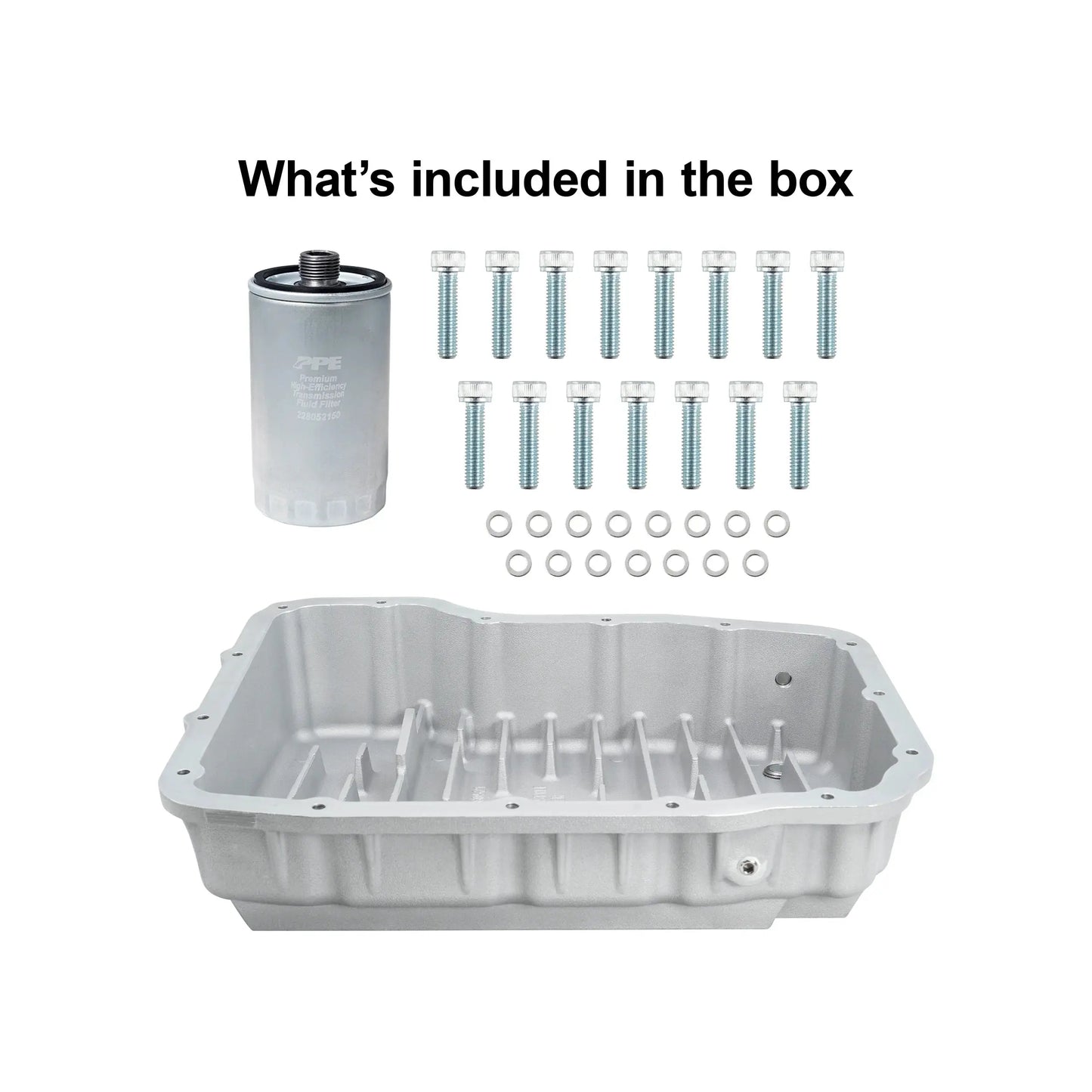 PPE heavy duty aluminum transmission pan for 2007-2024 Ram 2500 3500 6.7L Cummins 68RFE 228052110 full kit shown