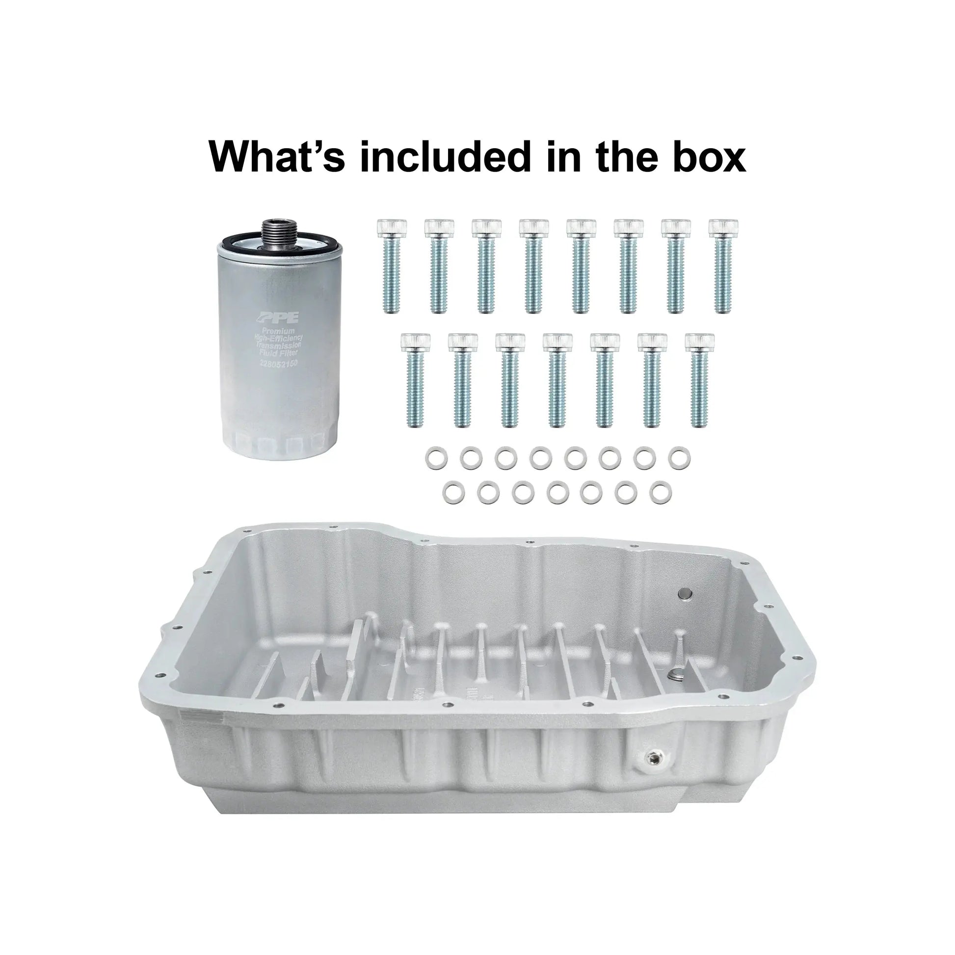 PPE heavy duty aluminum transmission pan for 2007-2024 Ram 2500 3500 6.7L Cummins 68RFE 228052110 full kit shown