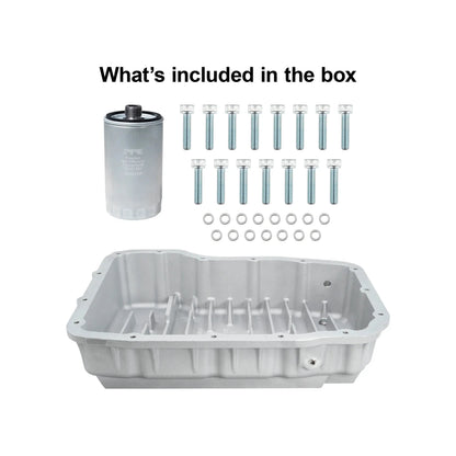 PPE heavy duty aluminum transmission pan for 2007-2024 Ram 2500 3500 6.7L Cummins 68RFE 228052110 full kit shown