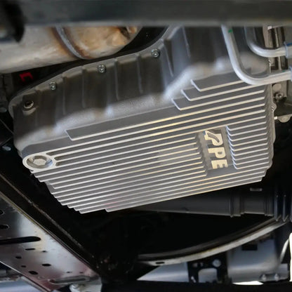 PPE heavy duty aluminum transmission pan for 2007-2024 Ram 2500 3500 6.7L Cummins 68RFE 228052110 image of pan installed