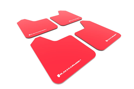 Rally Armor MF12-UR-RD/WH Universal UR Mud Flap Kit – Red with White Logo – 2 Left & 2 Right Flaps