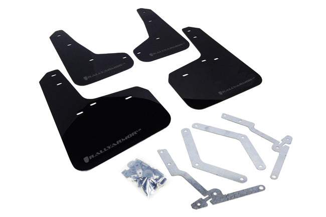 Rally Armor UR Mud Flap Kit MF27-UR-BLK/GRY for 2012–2019 Ford Focus ST and RS – Black with Grey Logo