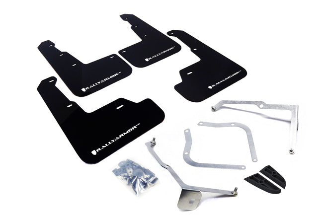 Rally Armor MF32-UR-BLK/WH Mud Flap Kit for 2015–2021 Subaru WRX & STI – Black with White Logo
