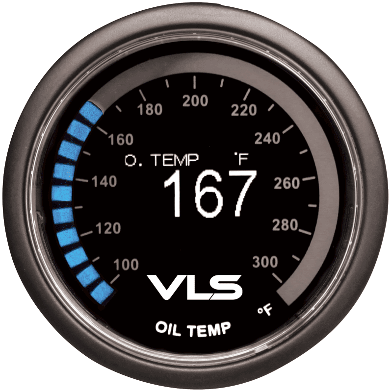 Revel VLS 52mm oil temperature OLED gauge 100°F-300°F with 30 LED ring and 1/8 NPT sensor - 1TR1AA003R