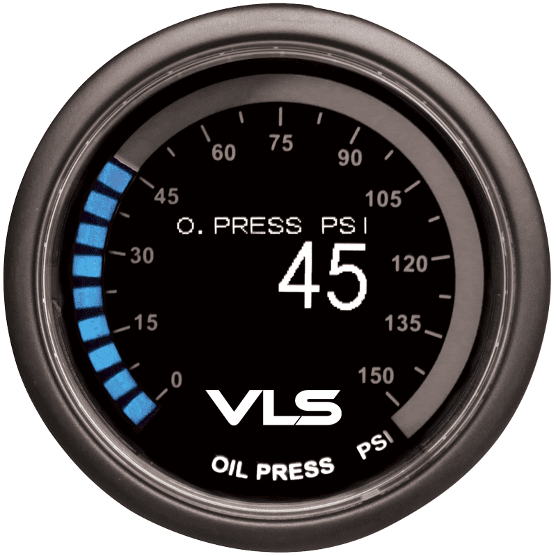 Revel VLS 52mm oil pressure OLED gauge 0-150 PSI with 30 LED ring and 1/8 NPT sensor - 1TR1AA004R