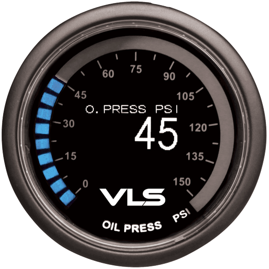 Revel VLS 52mm oil pressure OLED gauge 0-150 PSI with 30 LED ring and 1/8 NPT sensor - 1TR1AA004R
