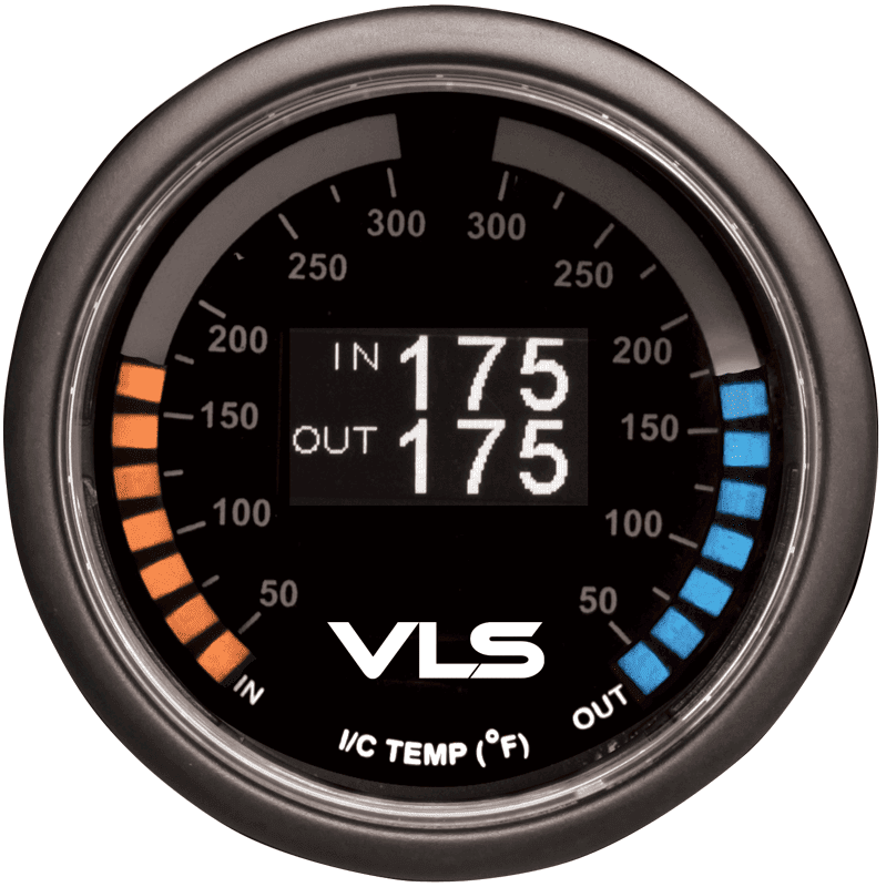 Revel VLS 52mm Intercooler Dual Temperature OLED gauge with dual LED rings and 3/8 NPT sensors - 1TR1AA006R