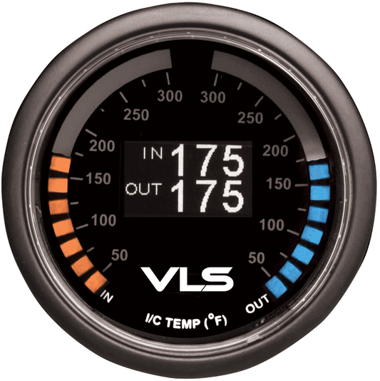 Revel VLS 52mm Intercooler Dual Temperature OLED gauge with dual LED rings and 3/8 NPT sensors - 1TR1AA006R