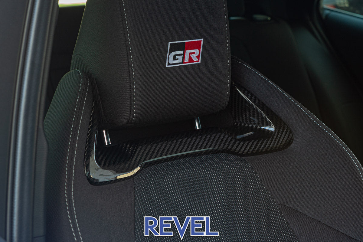 Revel GT dry carbon seat inserts gloss finish for 2023-2026 Toyota GR Corolla OEM sport seats - 1TR4GT0DT07