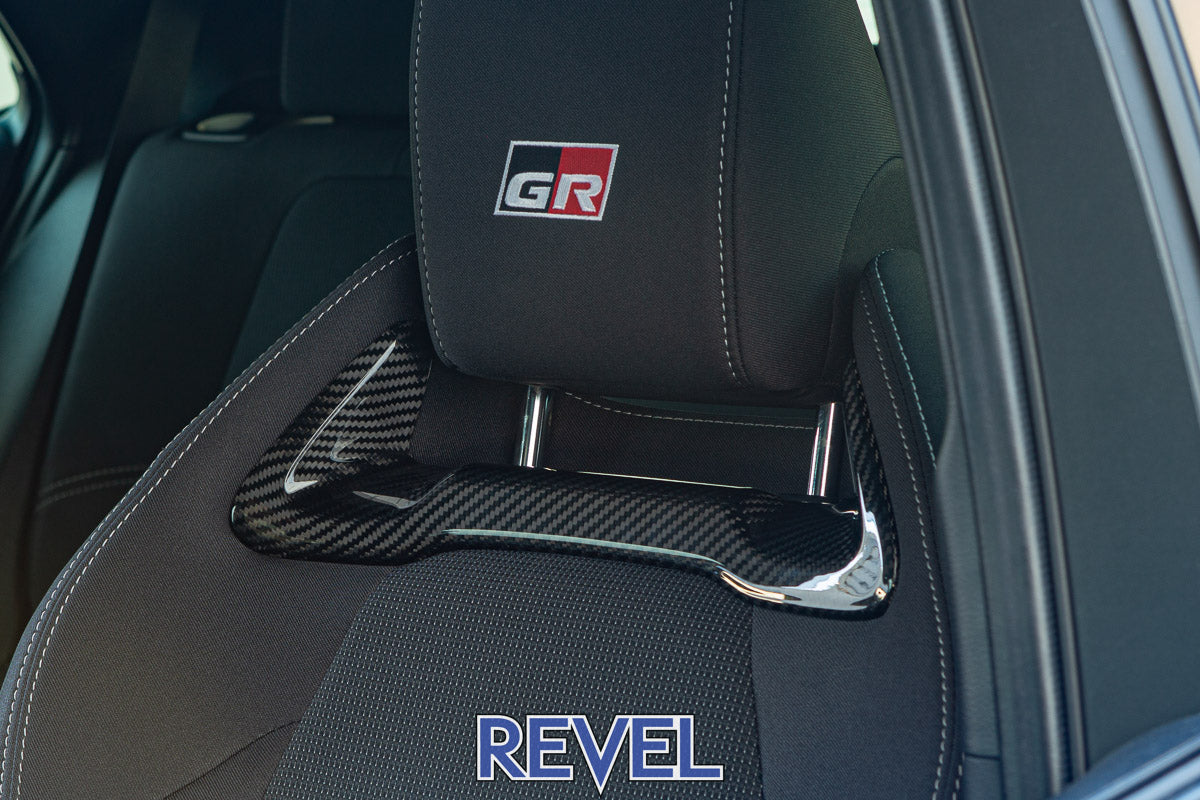 Revel GT dry carbon seat inserts gloss finish for 2023-2026 Toyota GR Corolla OEM sport seats - 1TR4GT0DT07