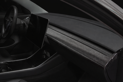 Revel GT dry carbon dash panel front center overlay for 2017-2022 Tesla Model 3 AWD and RWD with gloss UV coated finish - 1TR4GT1AX02