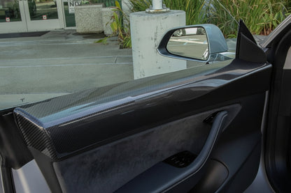 Revel GT dry carbon front door trim set gloss finish for 2017-2022 Tesla Model 3 AWD and RWD - 1TR4GT1AX03