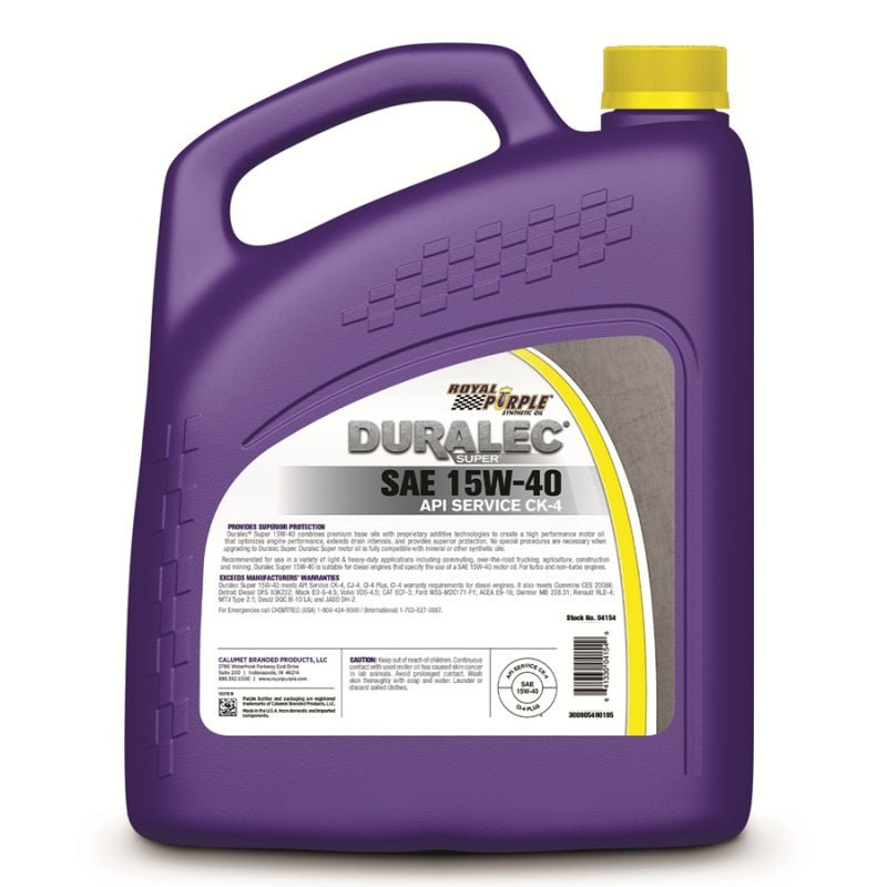 Royal Purple Duralec Super Synthetic Diesel Motor Oil 15W-40, 3 x 1-gallon case, part number 43154